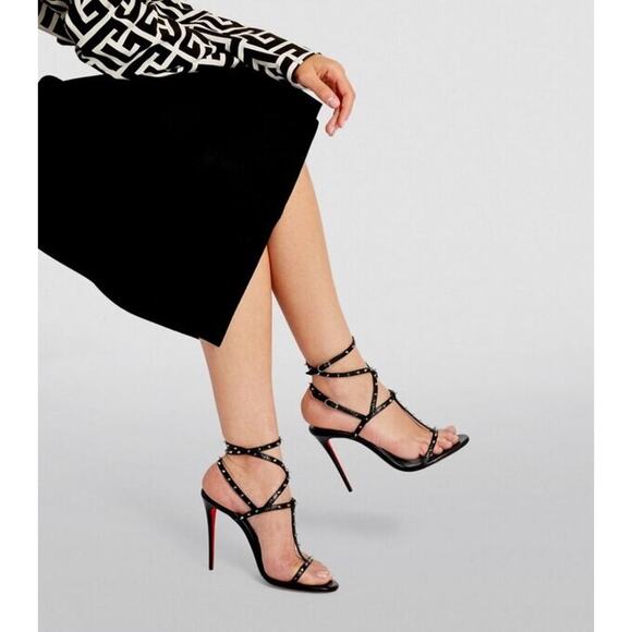 Christian Louboutin Bombina Spikes 100 Black Ankle Strappy Sandal Heel Pump 36 - Picture 6 of 12